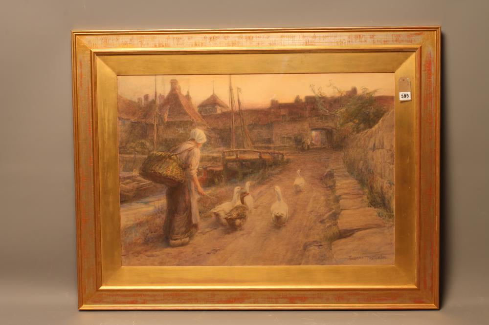 WILLIAM GILBERT FOSTER (1855-1906) (Staithes Group) Goose Girl at Eventide Image