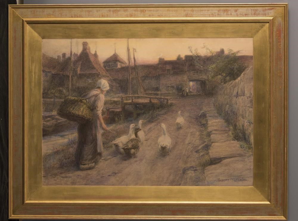 WILLIAM GILBERT FOSTER (1855-1906) (Staithes Group) Goose Girl at Eventide Image