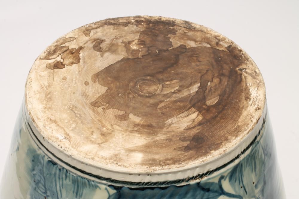 A LARGE CHINESE PROVINCIAL PORCELAIN JAR of ovoid form with four moulded and applied masks to the Image