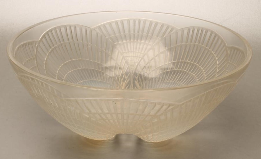 A LALIQUE PALE BLUE OPALESCENT GLASS BOWL of plain circular form Image