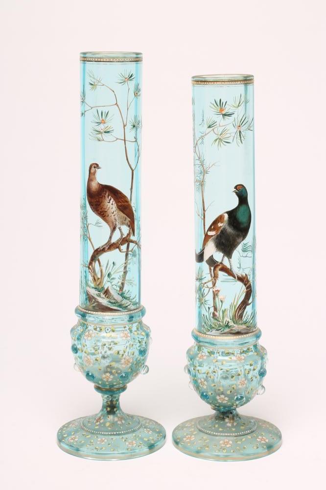 A NEAR PAIR OF PALE TURQUOISE GLASS GARNITURE VASES Image