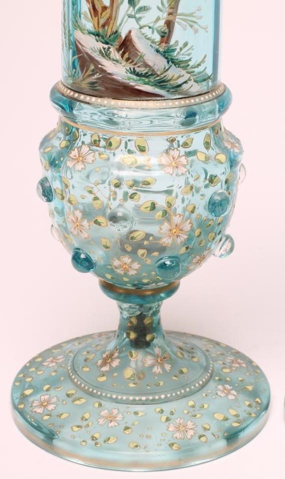 A NEAR PAIR OF PALE TURQUOISE GLASS GARNITURE VASES Image