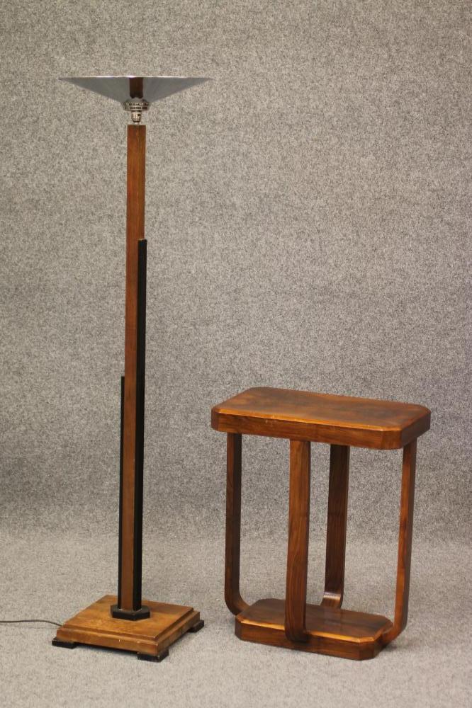 AN ART DECO WALNUT AND EBONISED STANDARD UPLIGHTER Image