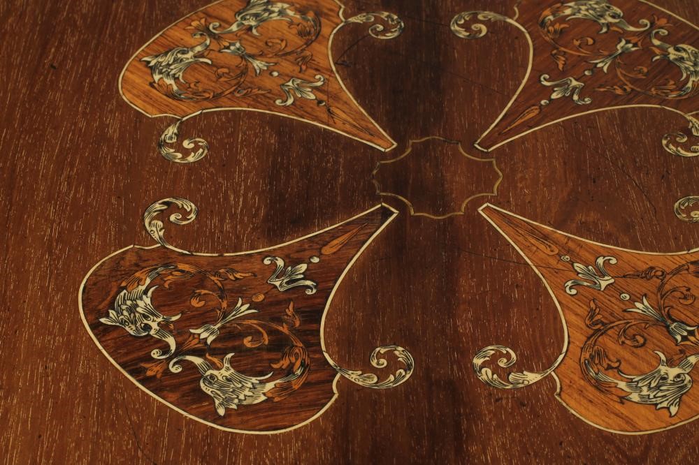 A LATE VICTORIAN MAHOGANY AND BONE INLAID OCCASIONAL TABLE of circular form Image