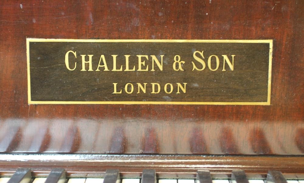 A CHALLEN BABY GRAND PIANO in mahogany case with arched slatted music stand Image