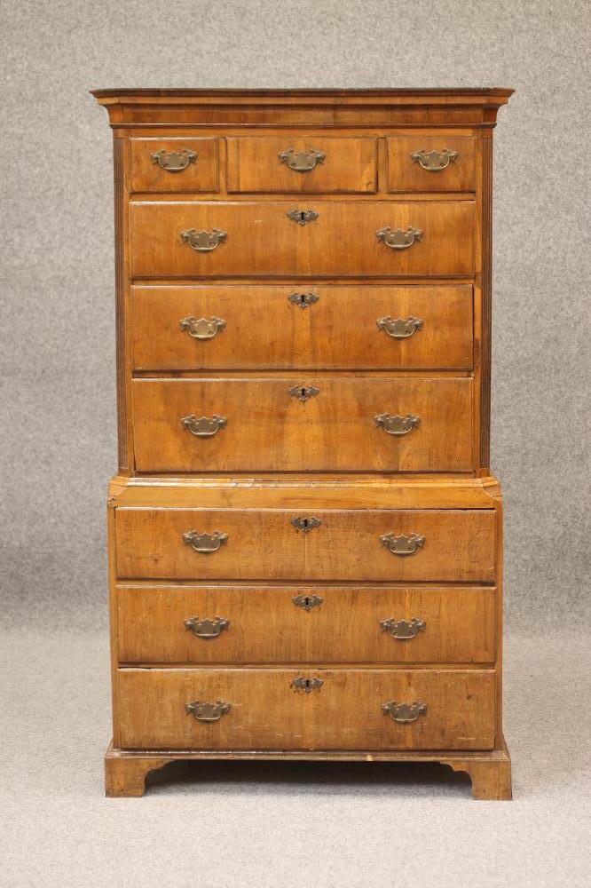 A GEORGIAN WALNUT CHEST ON CHEST Image