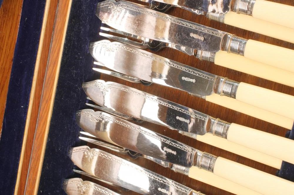 A SET OF TWELVE EDWARDIAN EPNS FISH KNIVES Image