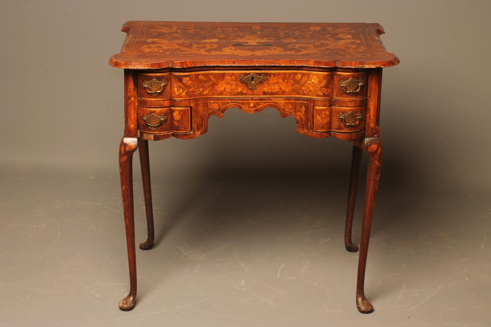 A DUTCH WALNUT FLORAL MARQUETRY LOWBOY Image