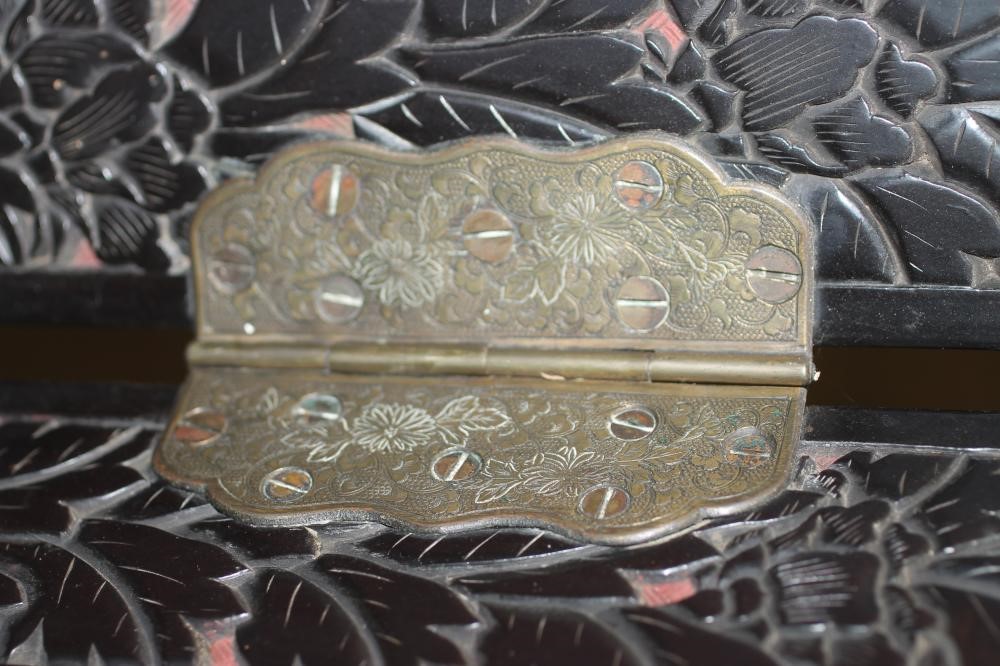 A CHINESE EBONISED WOOD FOLDING TWO SECTION ROOM SCREEN Image