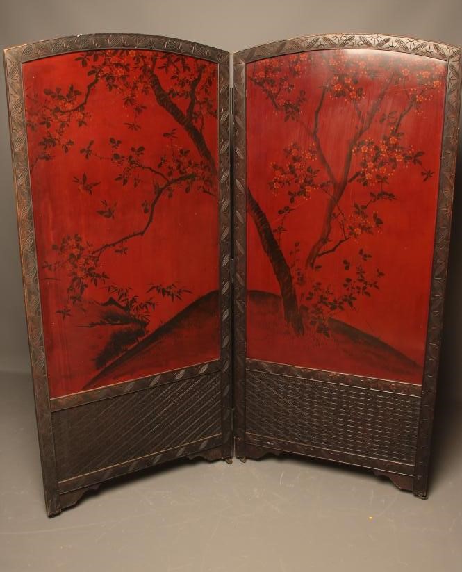 A CHINESE PADOUK WOOD FOLDING TWO SECTION ROOM SCREEN Image