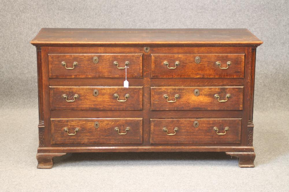 A GEORGIAN OAK AND MAHOGANY BANDED LANCASHIRE DRESSER Image