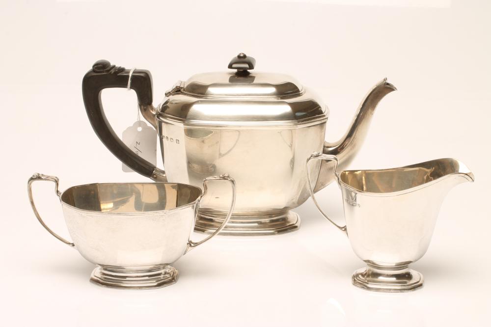 *A SILVER THREE PIECE TEA SERVICE Image