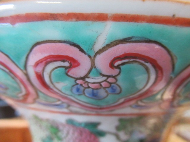 A CANTONESE PORCELAIN FAMILLE ROSE TWO HANDLED ROULEAU VASE painted with two panels of court Image