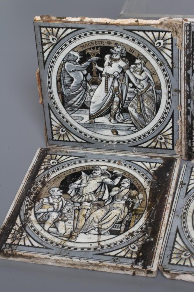 A SET OF EIGHT LATE VICTORIAN MINTONS TILES printed in sepia and grey with scenes from Shakespeare Image