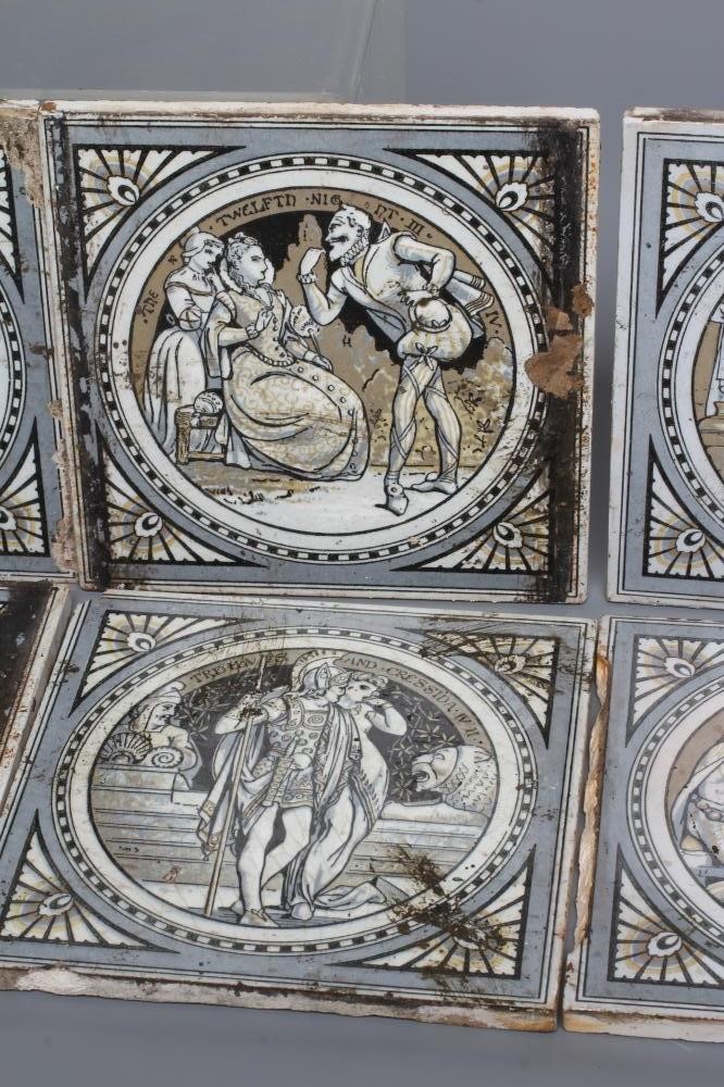 A SET OF EIGHT LATE VICTORIAN MINTONS TILES printed in sepia and grey with scenes from Shakespeare Image