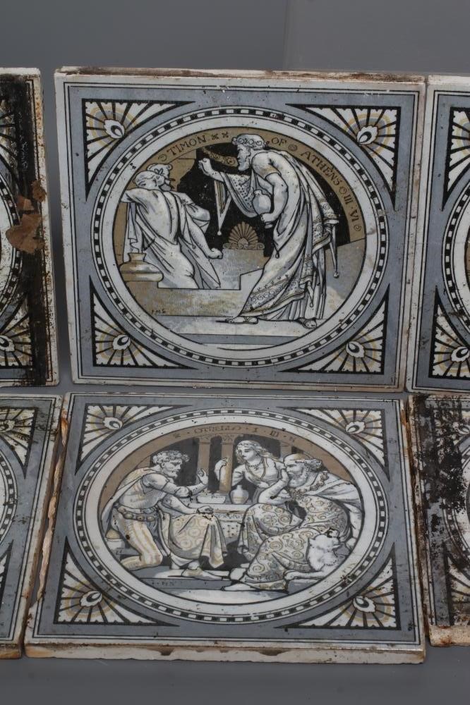 A SET OF EIGHT LATE VICTORIAN MINTONS TILES printed in sepia and grey with scenes from Shakespeare Image