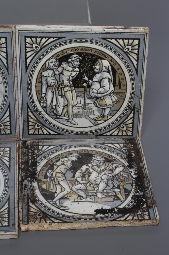 A SET OF EIGHT LATE VICTORIAN MINTONS TILES printed in sepia and grey with scenes from Shakespeare Image
