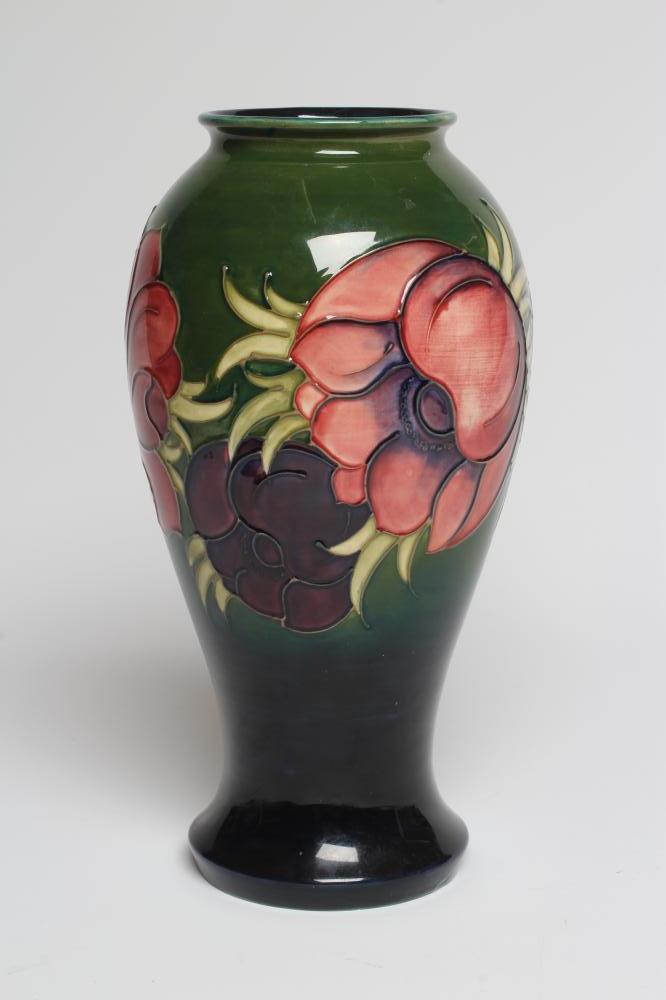 A LARGE MOORCROFT POTTERY ANEMONE VASE, modern, of inverted baluster form, painted in typical Image