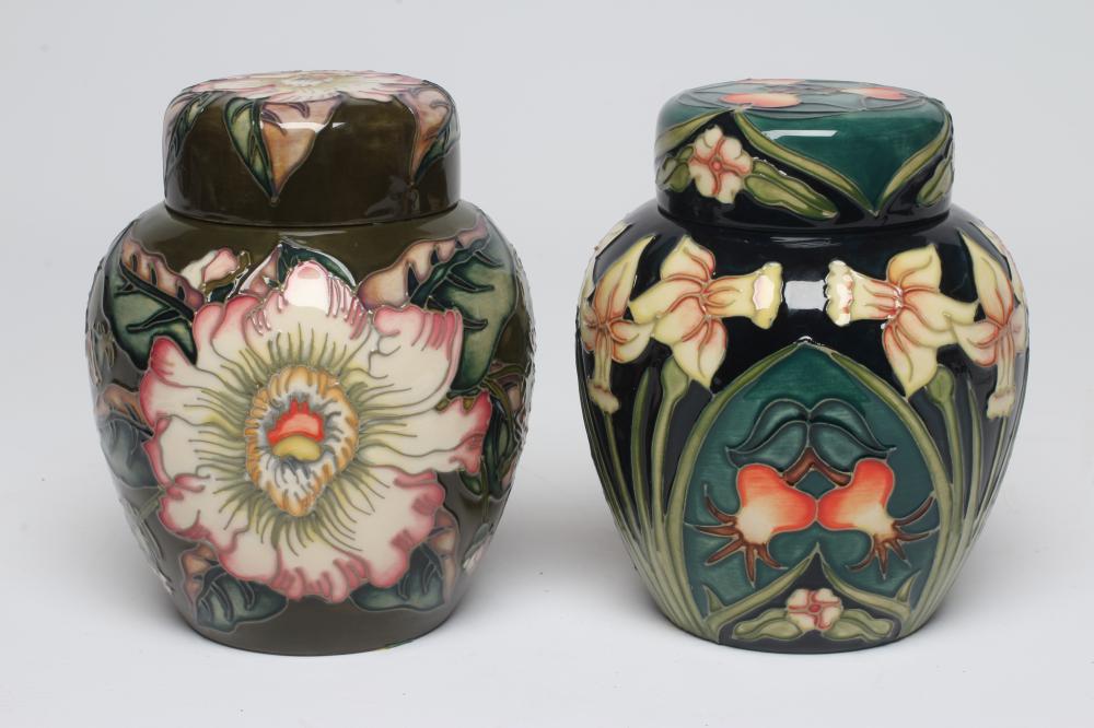 TWO MOORCROFT POTTERY JARS AND COVERS Image