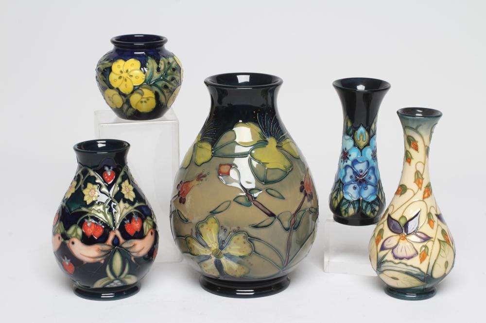 FIVE MOORCROFT POTTERY VASES Image