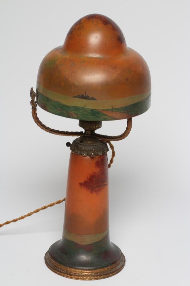 A FRENCH ART DECO ELECTRIC GLASS TABLE LAMP BASE AND SHADE Image