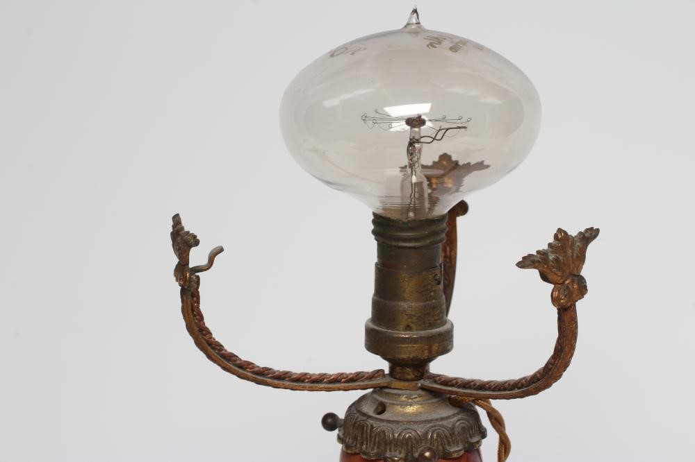 A FRENCH ART DECO ELECTRIC GLASS TABLE LAMP BASE AND SHADE Image