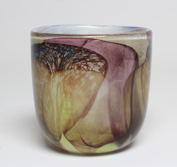 PAULINE SOLVEN (b.1943), a studio glass vase with brown and purple ground, signed to the base and Image
