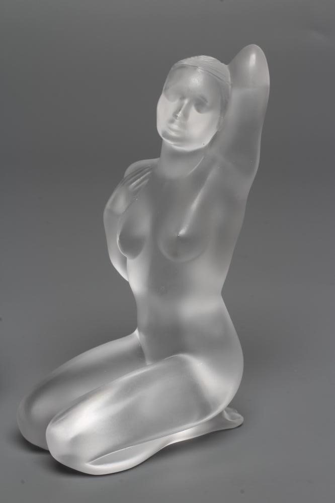 TWO LALIQUE FROSTED FIGURES, modern, both modelled as kneeling nudes, both marked Lalique France R, Image