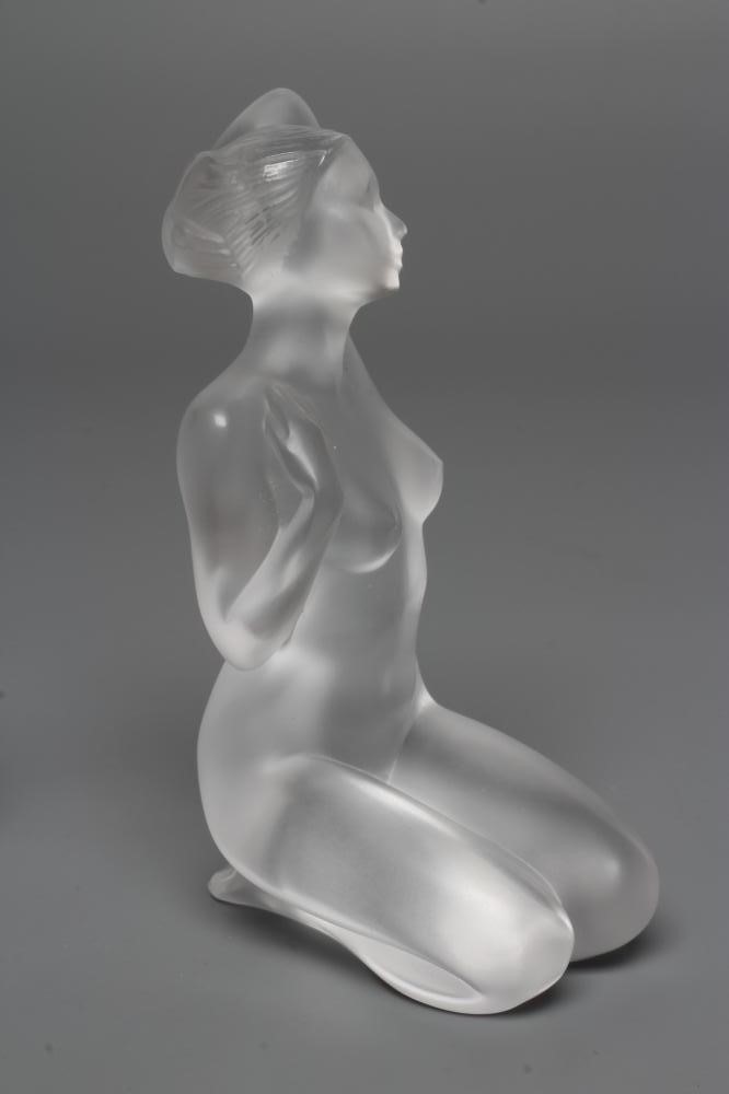 TWO LALIQUE FROSTED FIGURES, modern, both modelled as kneeling nudes, both marked Lalique France R, Image