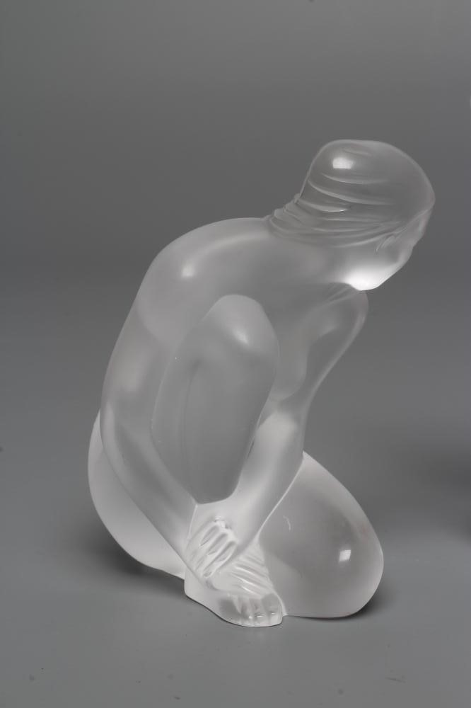 TWO LALIQUE FROSTED FIGURES, modern, both modelled as kneeling nudes, both marked Lalique France R, Image