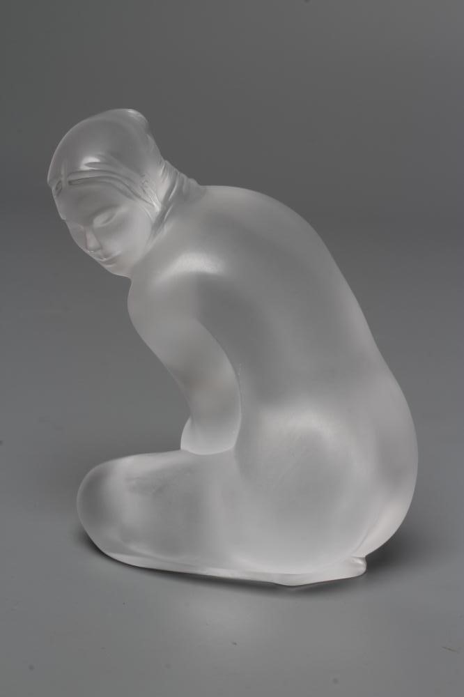 TWO LALIQUE FROSTED FIGURES, modern, both modelled as kneeling nudes, both marked Lalique France R, Image