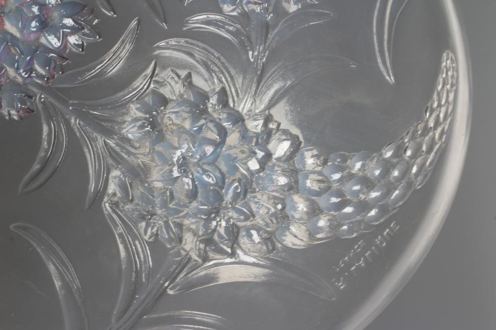 A LALIQUE VERONIQUE PATTERN SHALLOW BOWL, the exterior moulded with flower bracts, moulded mark, 8 Image
