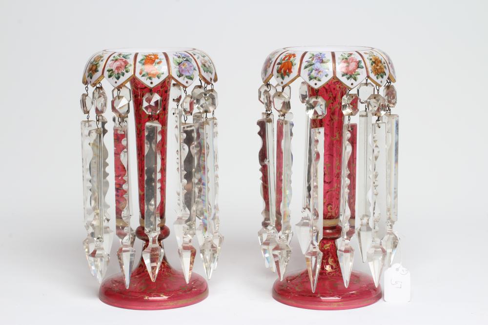 A PAIR OF LATE 19TH CENTURY CRANBERRY GLASS LUSTRES Image