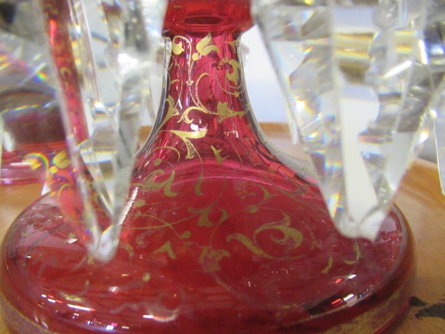 A PAIR OF LATE 19TH CENTURY CRANBERRY GLASS LUSTRES Image