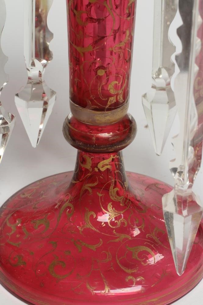 A PAIR OF LATE 19TH CENTURY CRANBERRY GLASS LUSTRES Image