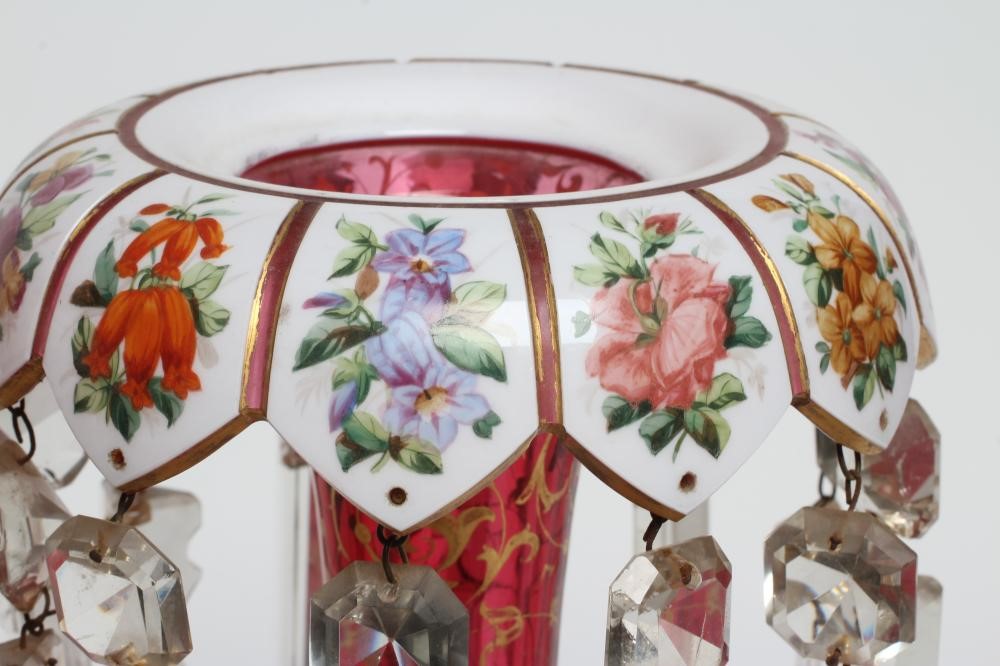 A PAIR OF LATE 19TH CENTURY CRANBERRY GLASS LUSTRES Image