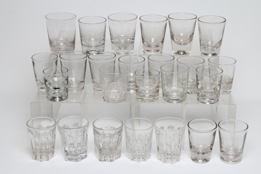 A COLLECTION OF TWENTY FIVE GEORGIAN AND LATER HEAVY GLASS TUMBLERS, various sizes and dates (Est. Image