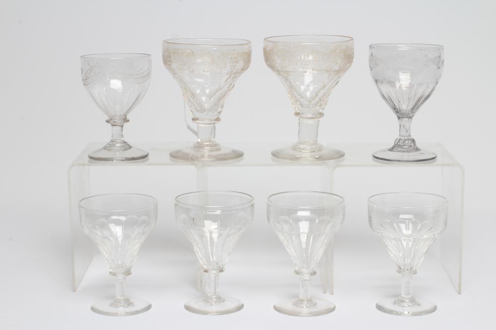 A COLLECTION OF GEORGIAN AND LATER GLASS RUMMERS including a pair with fruiting vine engraved facet Image