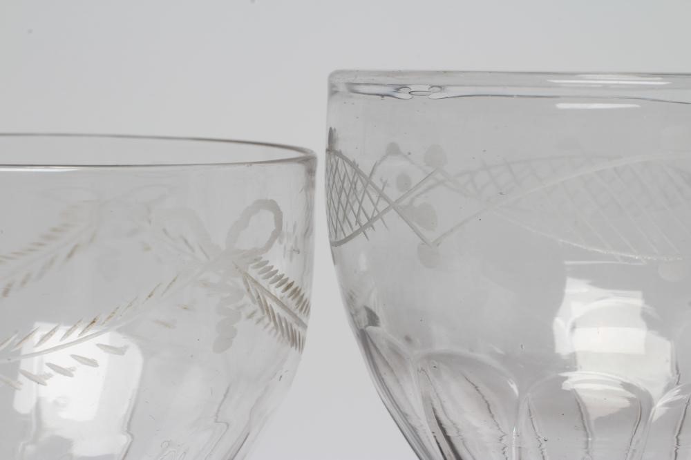 A COLLECTION OF GEORGIAN AND LATER GLASS RUMMERS including a pair with fruiting vine engraved facet Image