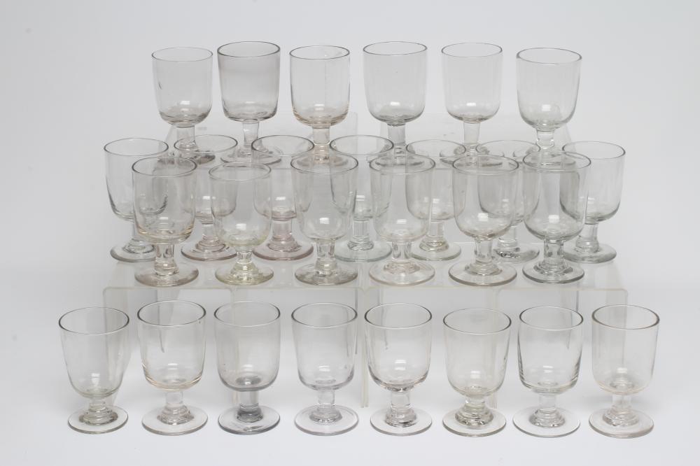A COMPOSITE SET OF GEORGIAN AND LATER GLASS RUMMERS, the plain U shaped bowls on plain short stems, Image