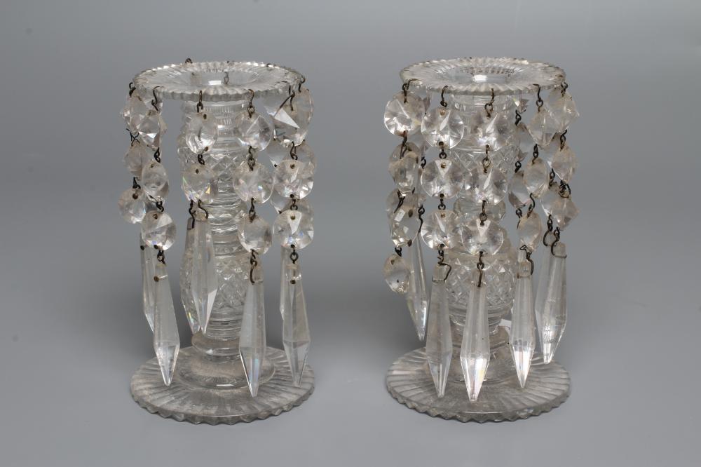 A SMALL PAIR OF REGENCY GLASS LUSTRES Image
