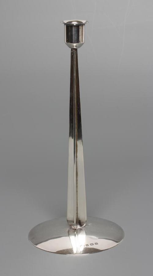 A MODERNIST SILVER CANDLESTICK, maker Elkingtons, Birmingham 1961, 9 3/4" high, 8ozs 17dwts Image