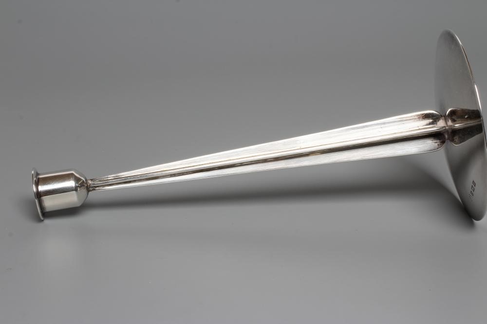 A MODERNIST SILVER CANDLESTICK, maker Elkingtons, Birmingham 1961, 9 3/4" high, 8ozs 17dwts Image