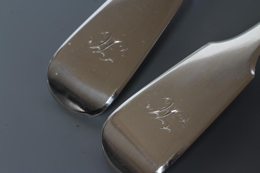 A PAIR OF WILLIAM IV SILVER BASTING SPOONS, maker's mark script J/I?W, London 1833, in fiddle Image