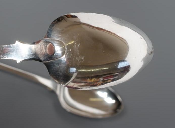 A PAIR OF WILLIAM IV SILVER BASTING SPOONS, maker's mark script J/I?W, London 1833, in fiddle Image