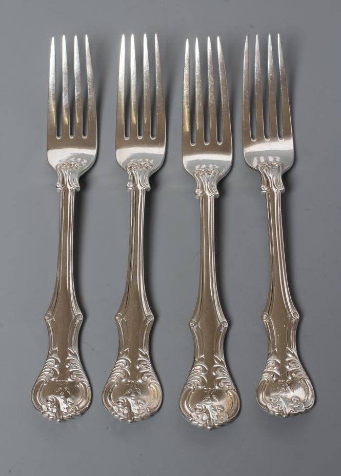 A SET OF FOUR VICTORIAN SILVER TABLE FORKS, maker George Aldwinkle, London 1856, in double struck Image