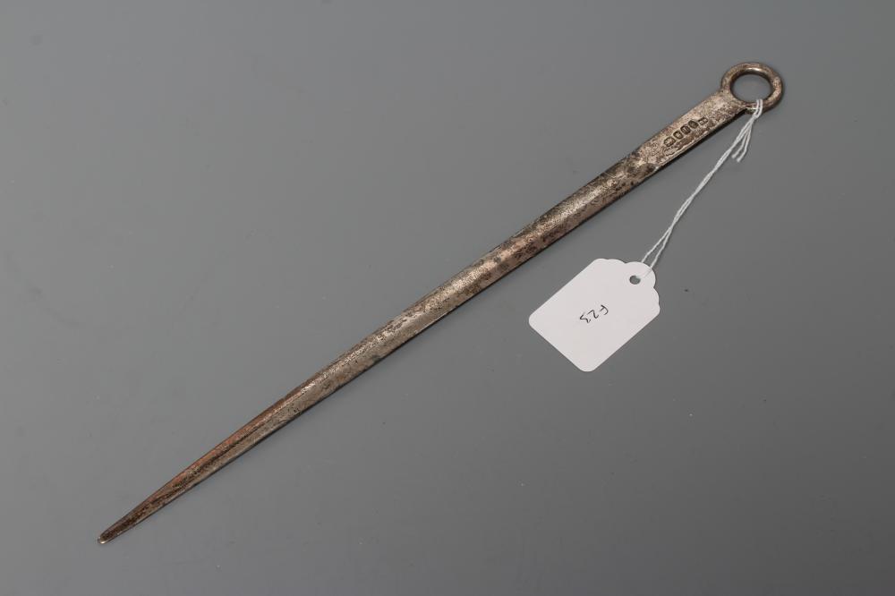A LATE GEORGE III SILVER MEAT SKEWER, maker Robert Garrard I, London 1804, of typical form engraved Image