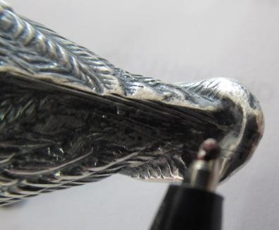 AN EDWARDIAN SILVER NOVELTY PARROT PIN CUSHION, maker Sydney & Co., Birmingham 1908, with original Image