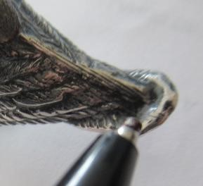 AN EDWARDIAN SILVER NOVELTY PARROT PIN CUSHION, maker Sydney & Co., Birmingham 1908, with original Image