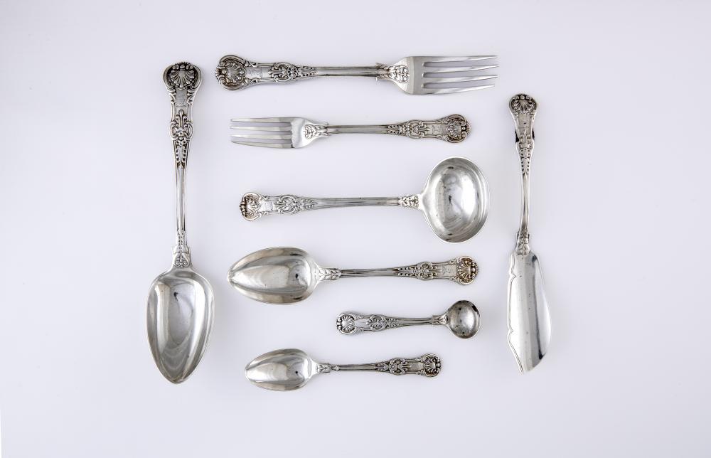 A COMPOSITE WILLIAM IV SILVER PART TABLE SERVICE Image
